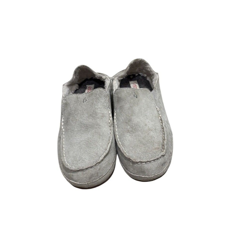 OluKai Nohea Slipper Women’s 8 Shearling Lined Suede Gray Moccasin Shoe - Picture 2 of 5